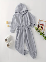 Girls Hoodie Jumpsuit with Elastic Waist - Kids Casual Summer Outfit