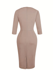 Half Sleeve Bridesmaid Dress Crew Neck Knee Length Dress For Party