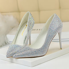 Glitter Rhinestone Wedding Shoes Pointed Toe Stiletto Heeled Pumps