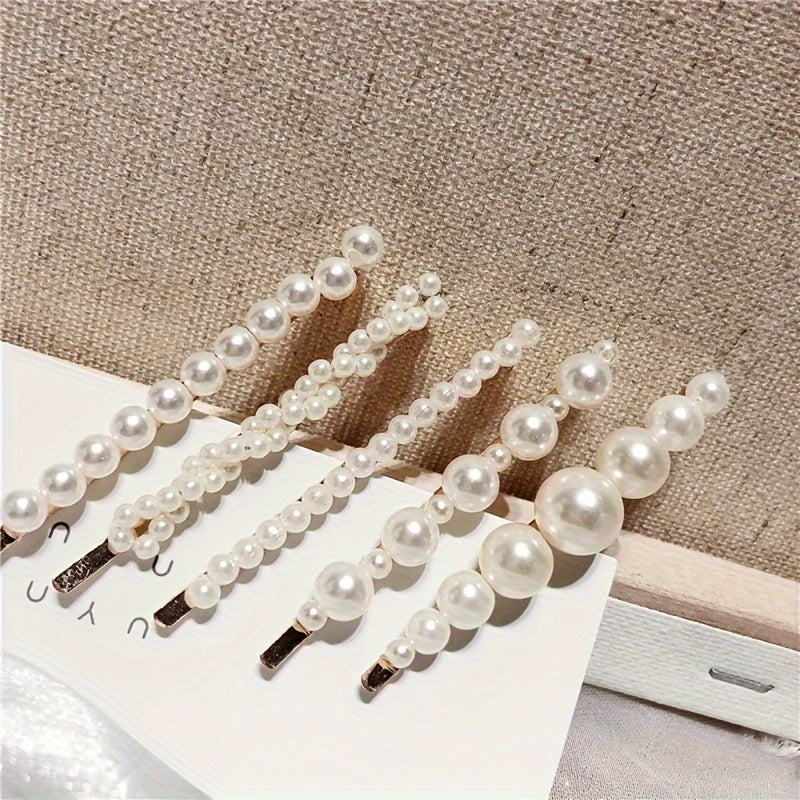 5pcs Sparkling Faux Pearl Hair Clips Vintage Hair Accessories