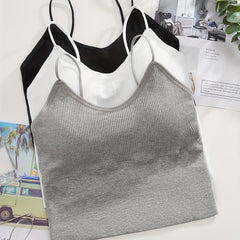 Solid Ribbed Wireless Bras Comfy & Breathable Intimates Bra