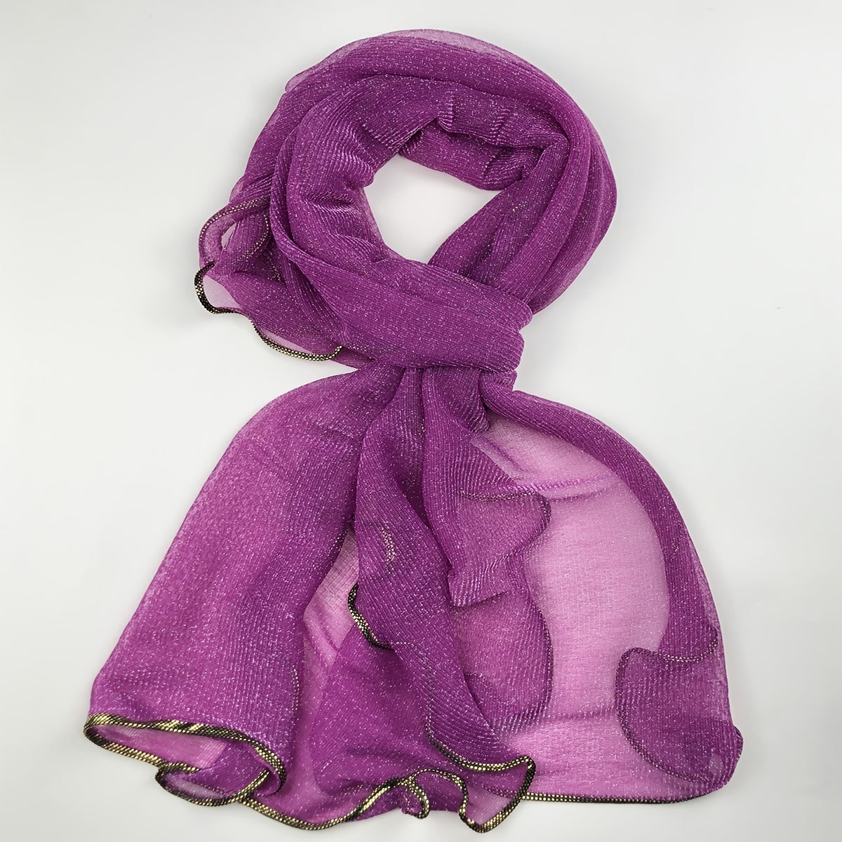 Purple Sparkling Lace Thin Scarf Vintage Breathable Shawl Women Head Wrap Turban