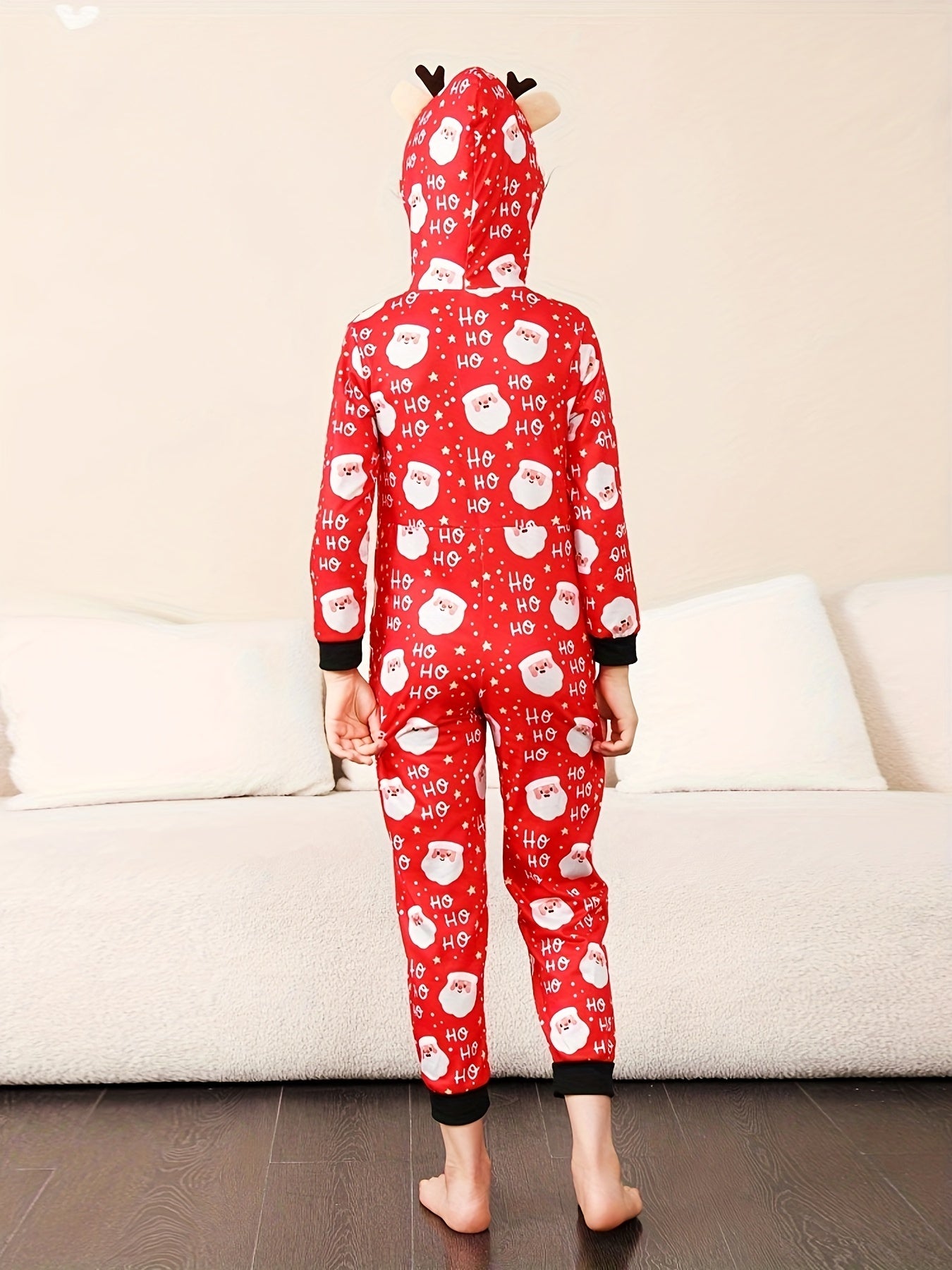 Christmas Cartoon Print Hooded Pajama Jumpsuit Women's Sleepwear
