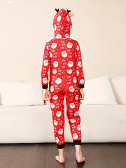 Christmas Cartoon Print Hooded Pajama Jumpsuit Women's Sleepwear