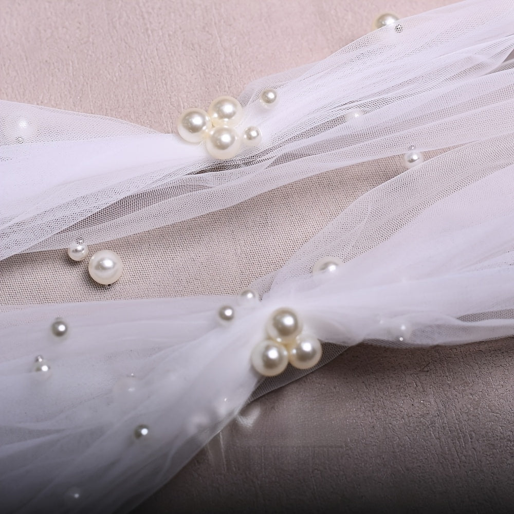 Long Bridal Veil with Faux Pearl Accents