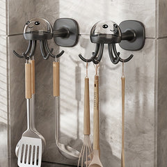 Kitchen Rotating Hook Utensil Storage Rack Wall Mounted Shelf