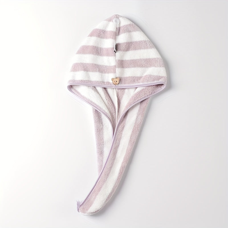 Striped Hair Drying Cap Coral Fleece Thickened Hair Towel Women's Quick-Drying