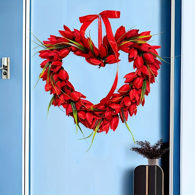 Tulip Heart Garland Indoor Outdoor Decoration Window Showcase Party Supplies