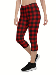 Plaid Print Slimming Yoga Sports Pants High Stretch Fitness Leggings