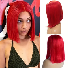 Hot Pink Short Straight Bob Wigs 13x4 Lace Front Human Hair Wigs
