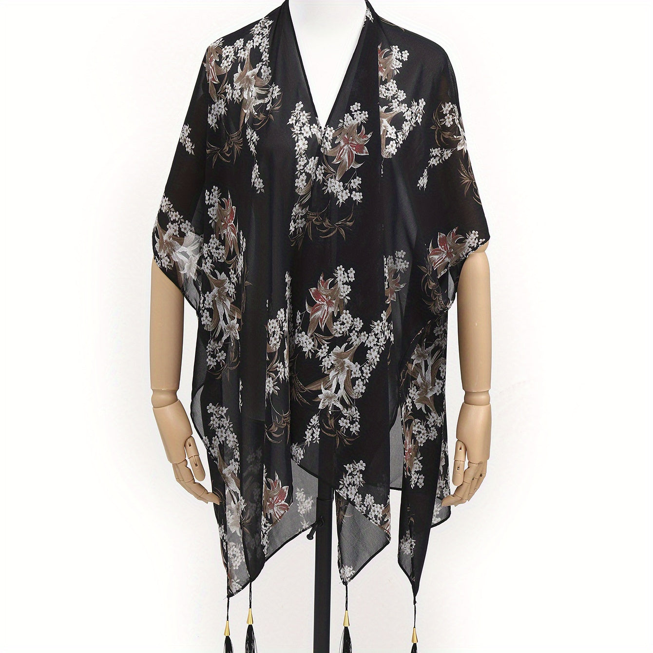 Flower Print Tassel Shawl Thin Gauze Scarf Outdoor Beach Towel Cover