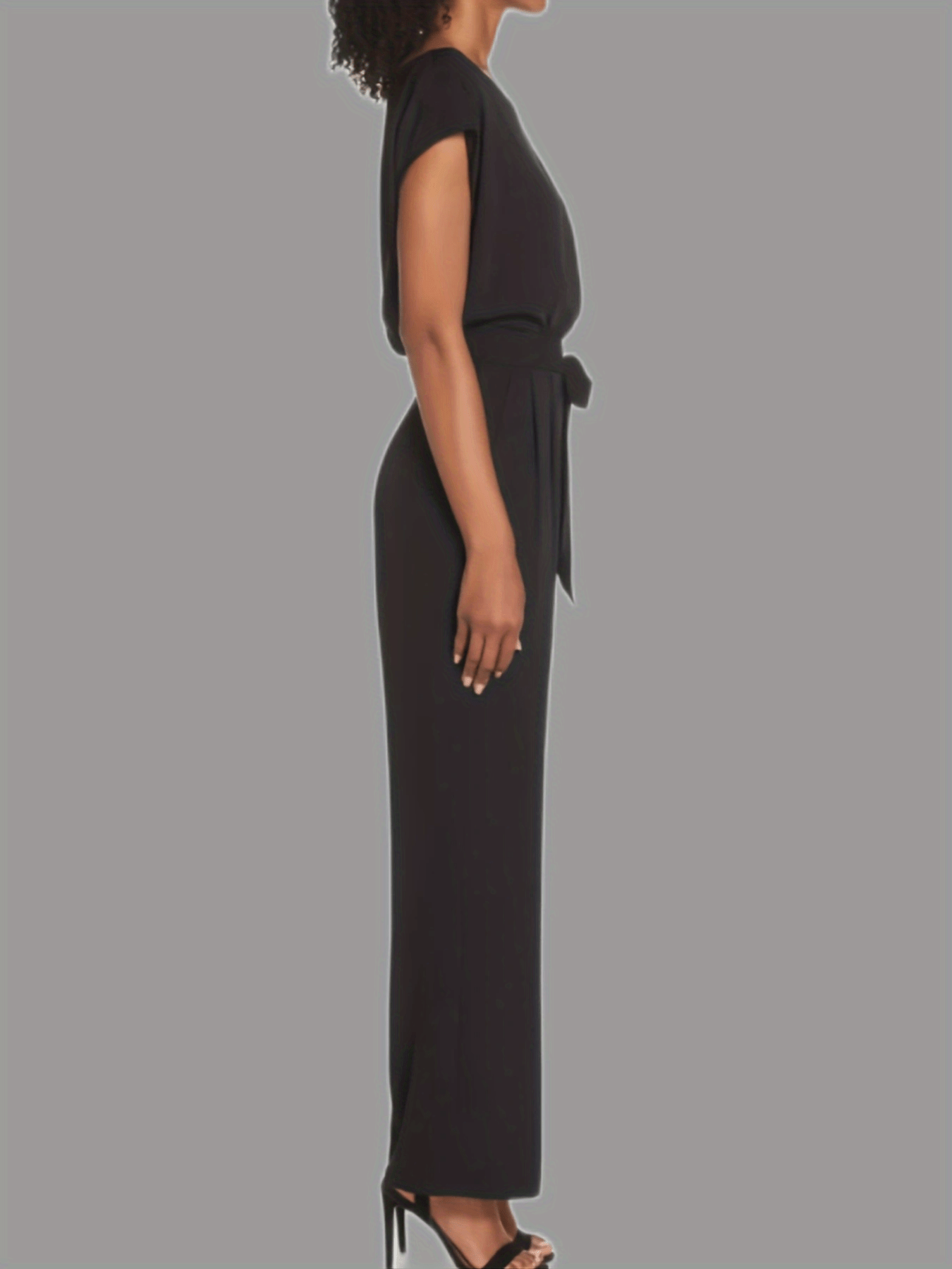 Solid Round Neck Short Sleeve Loose Jumpsuit Casual Long Length