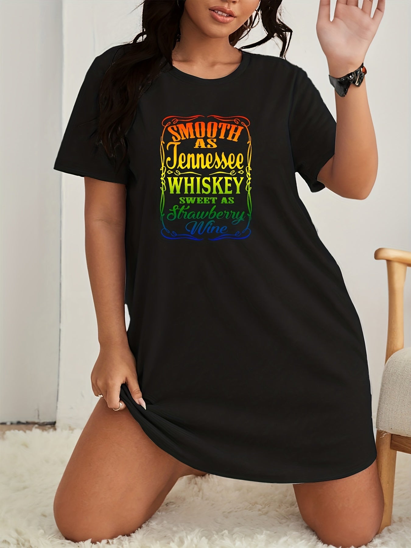 Ombre Graphic Lounge Dress Short Sleeve Stretch Nightdress