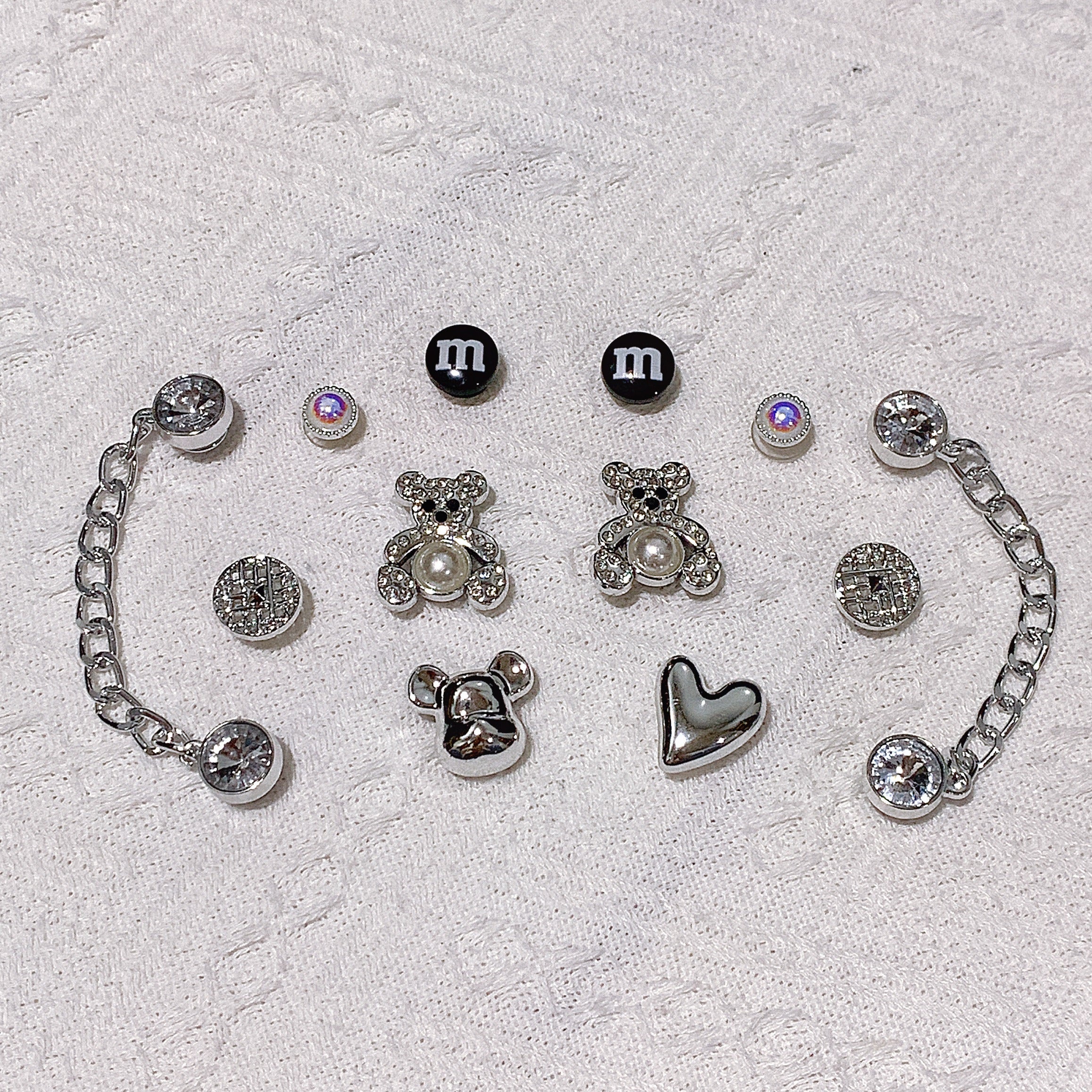 14pcs Silver Bear & Chain Shoe Charms For Clogs Garden Shoes DIY Accessories