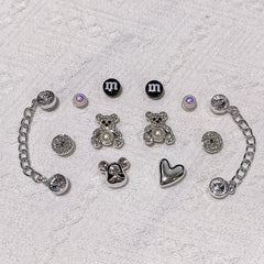 14pcs Silver Bear & Chain Shoe Charms For Clogs Garden Shoes DIY Accessories