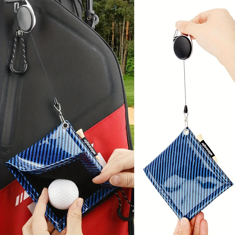 Colorful Golf Ball Cleaning Towel w/ Retractable Key Chain & Tee