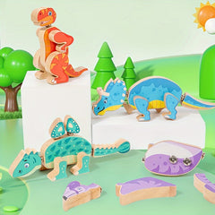 Wooden Dinosaur Building Blocks Toy for Ages 6-12
