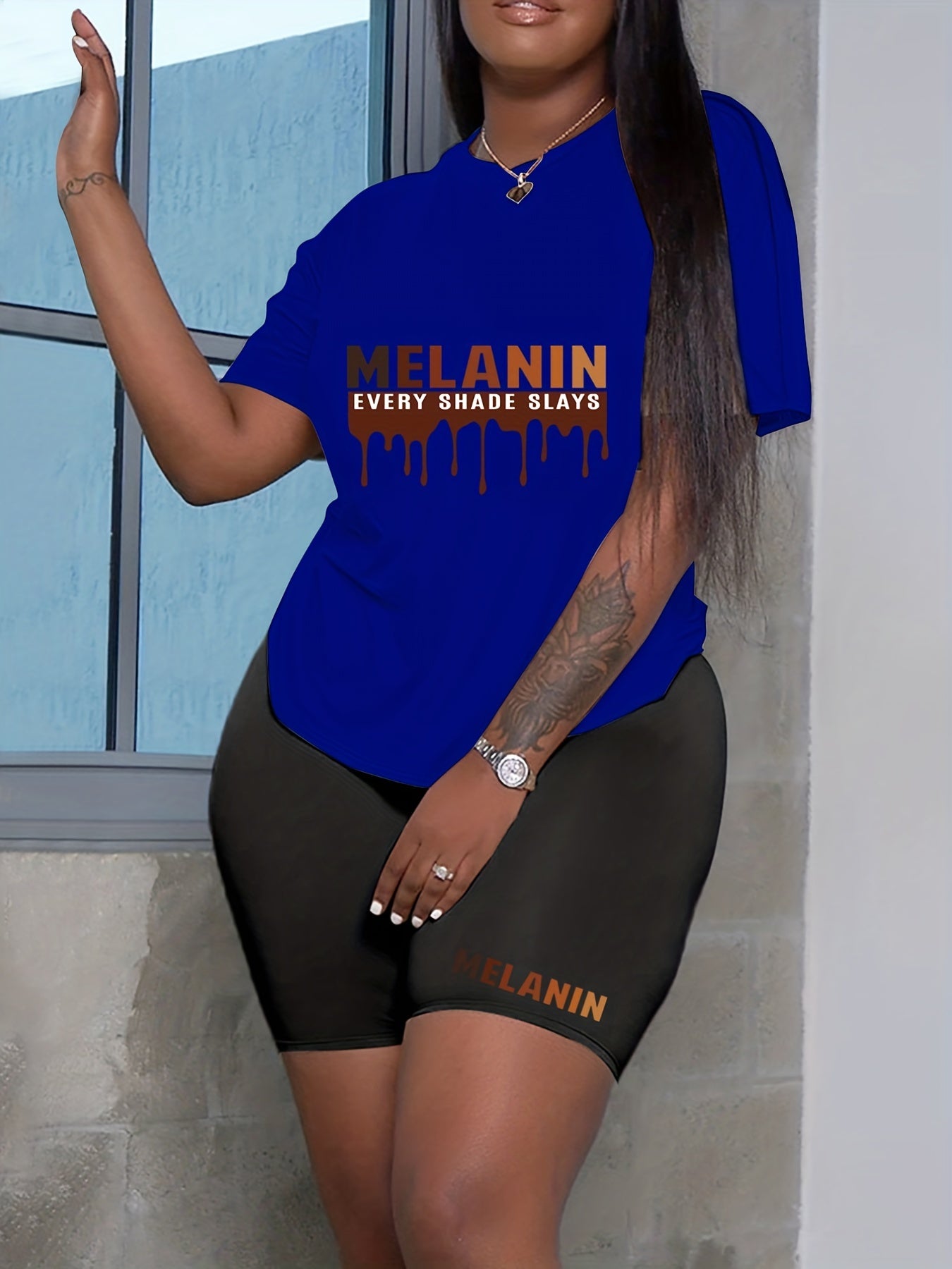 Women's Plus Size Letter Print 2 Piece Set