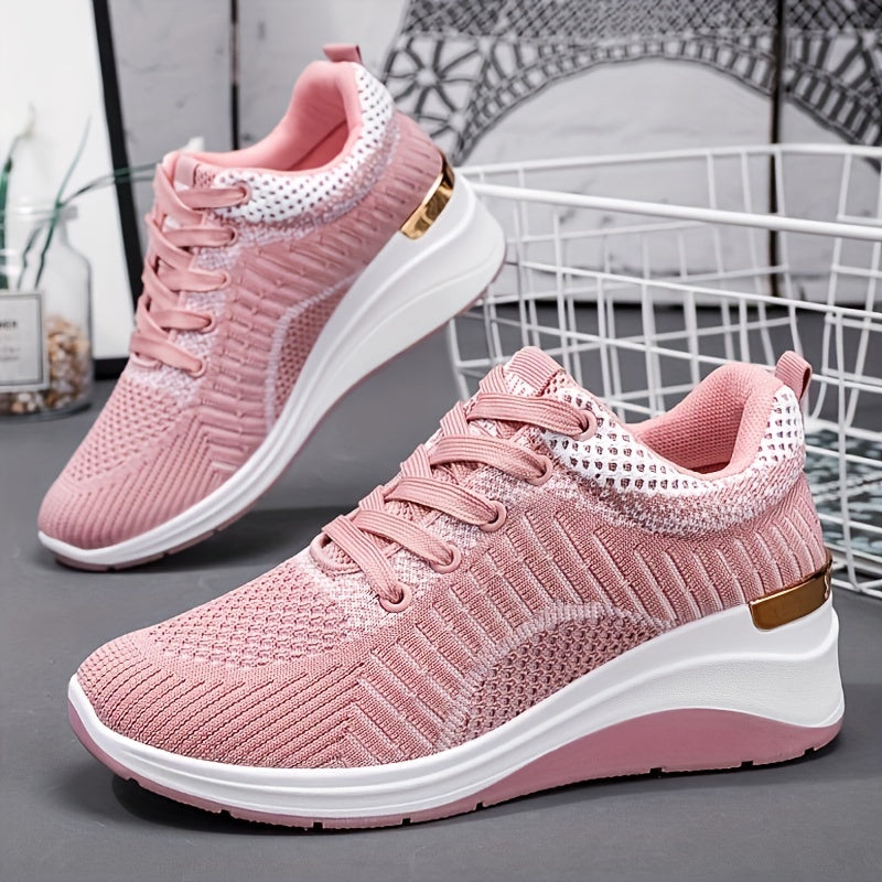 Women's Chunky Knit Sneakers Comfortable Height Increase Sports Shoes