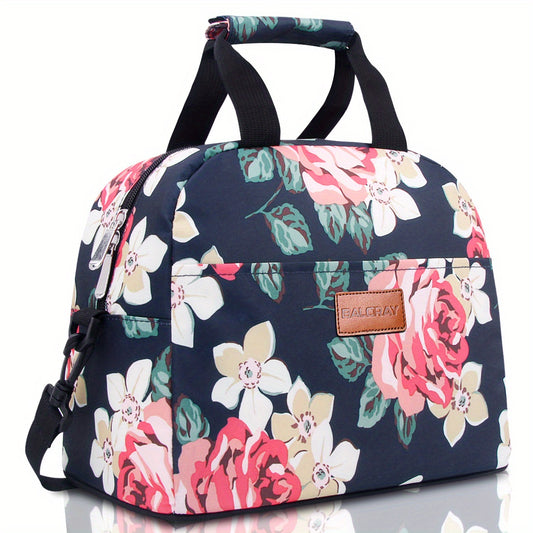 Insulated Flower Print Bag with Adjustable Shoulder Strap