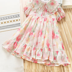 Girls Summer Princess Dress Short Sleeve Floral Dress For Children Clothing