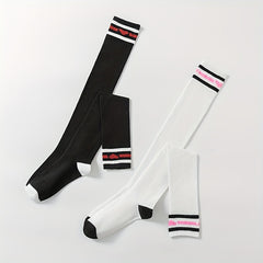 Heart Print Striped Calf Socks Women's Stocking
