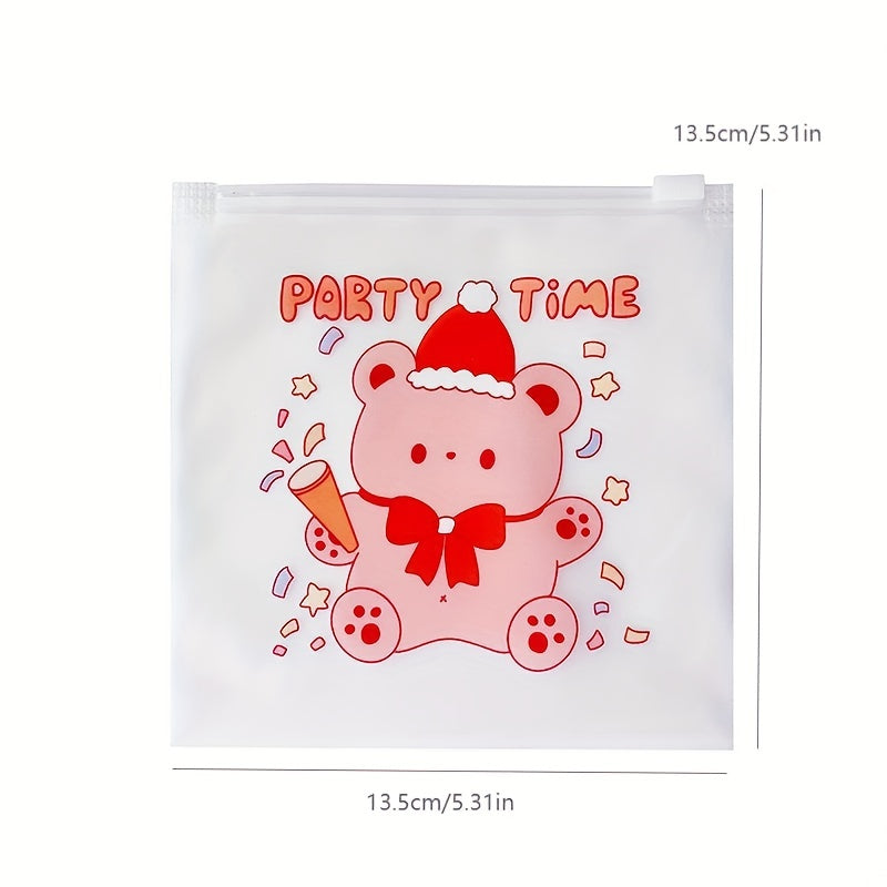 5pcs Cartoon Self-Sealing Plastic Bags for Snacks - Reusable Pouches