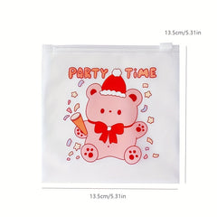 5pcs Cartoon Self-Sealing Plastic Bags for Snacks - Reusable Pouches