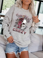 Crazy Skull Print Pullover Sweatshirt for Women
