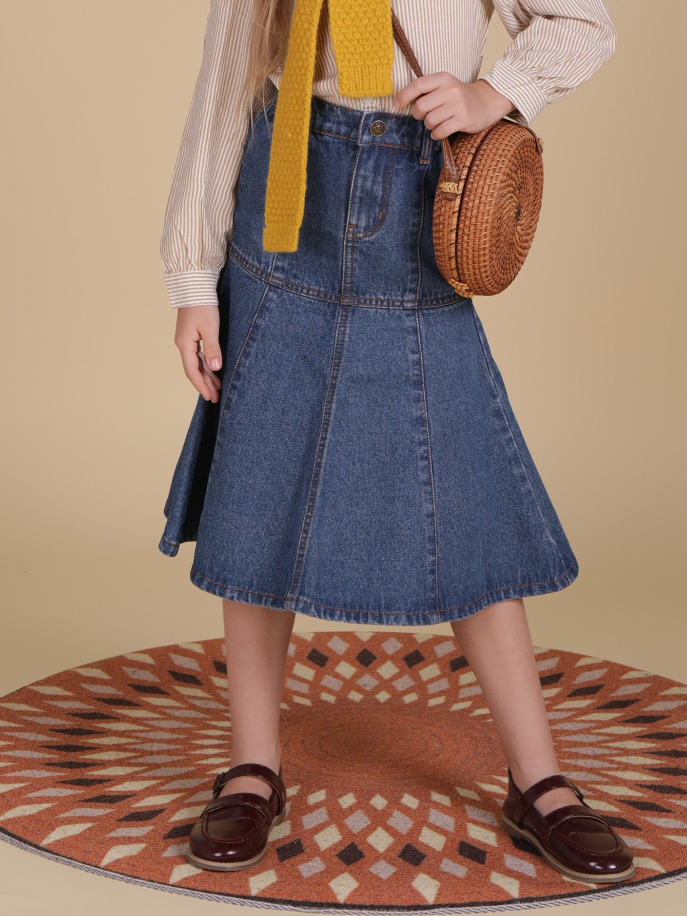 Girls Denim Solid Skirt