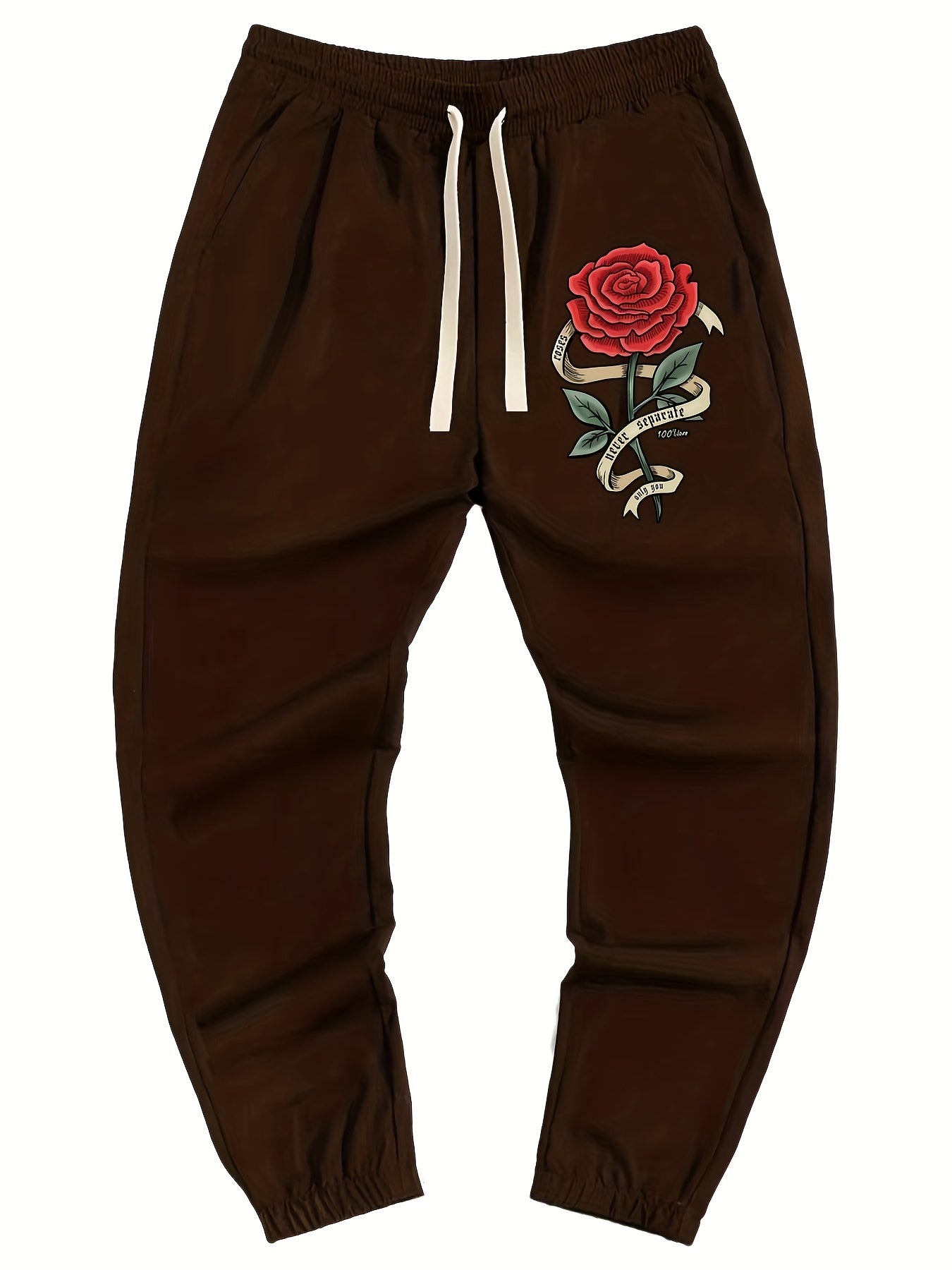 Rose Pattern Joggers Men s Casual Loose Fit Drawstring Pants