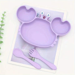 Silicone Plate with Suction Cup, Spoon and Fork Set, Children's Tableware