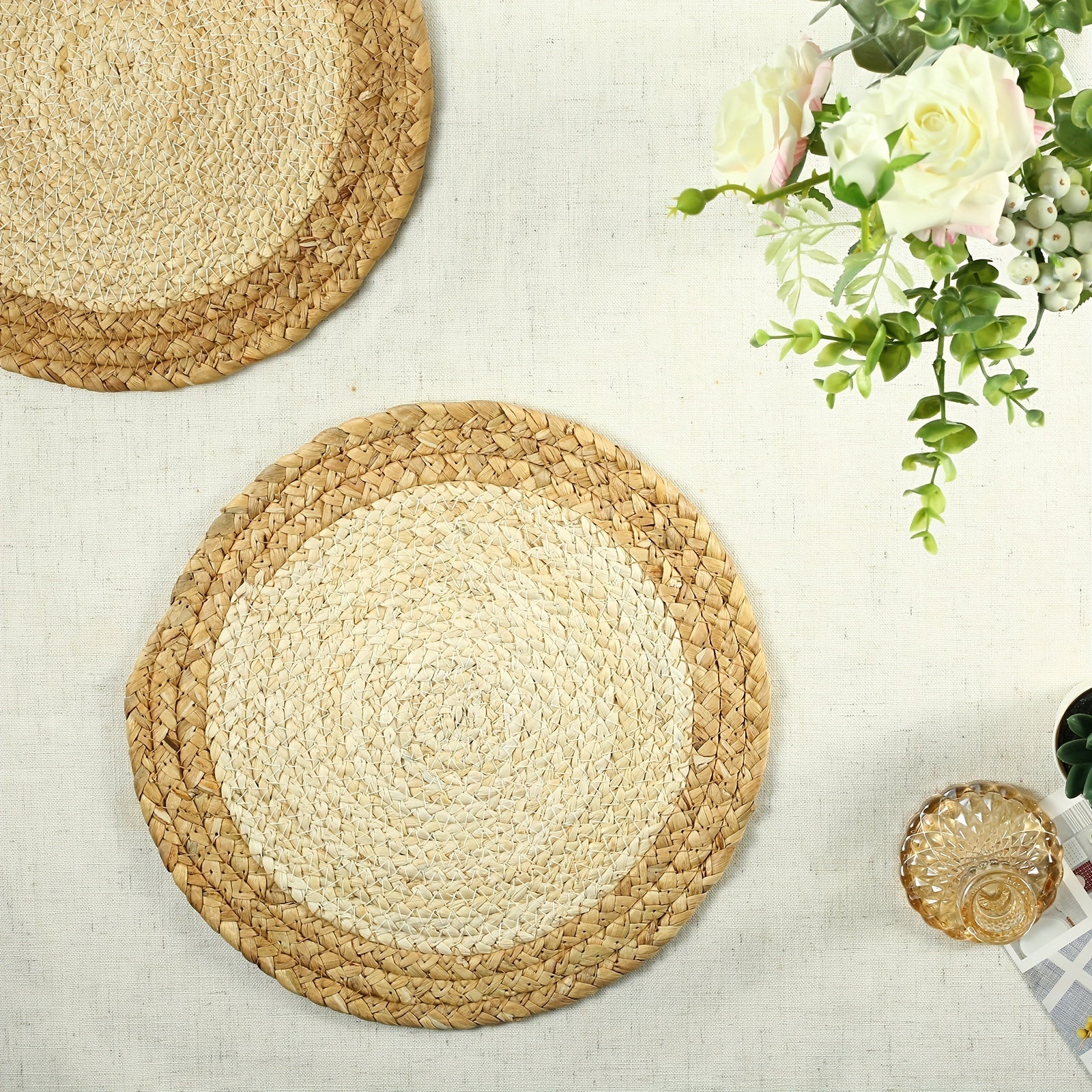 4pc Wheat Straw Placemats & Coasters Set Water Gourd Corn Decor Home Decor