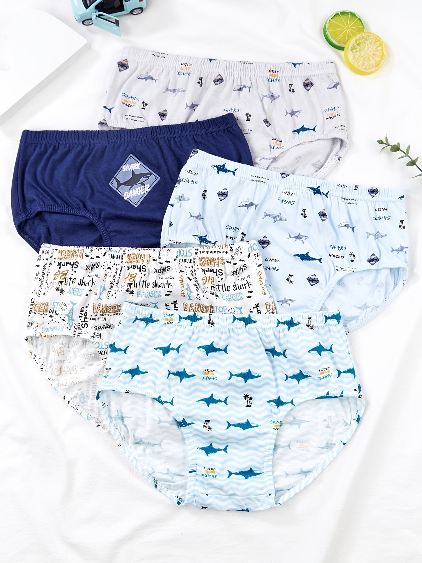 5pcs Boys Shark Print Boxer Briefs Cotton Underwear