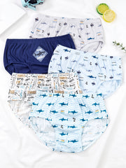 5pcs Boys Shark Print Boxer Briefs Cotton Underwear