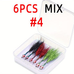 6pcs Ice Dubbing Tail Minnow Streamer Fly Bait Stainless Steel Barbed Hook