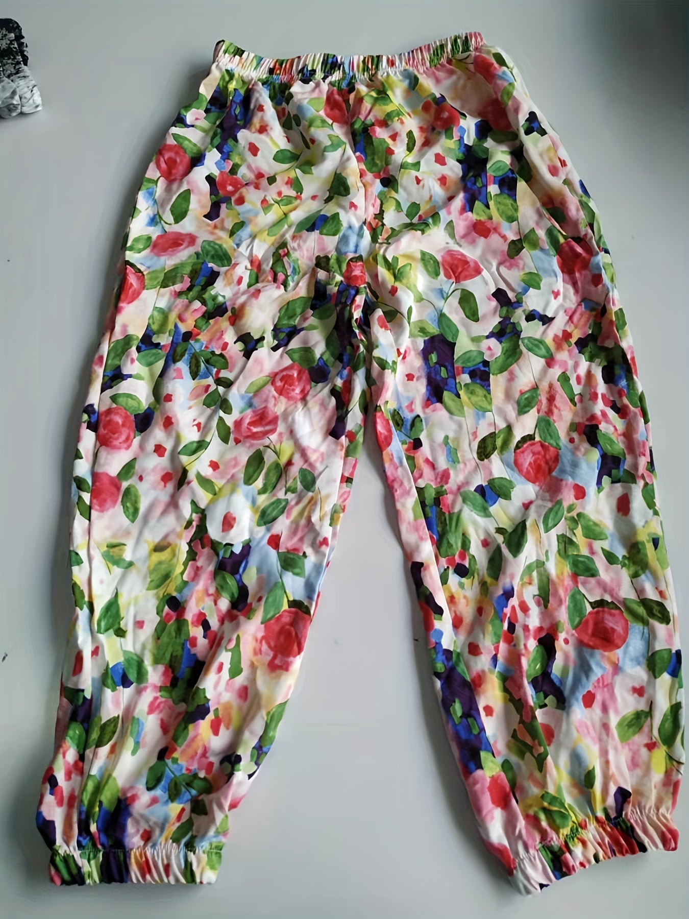 Girls Tiny Flowers Graphic Cotton Jogger Trousers Summer Kids Baggy Pants