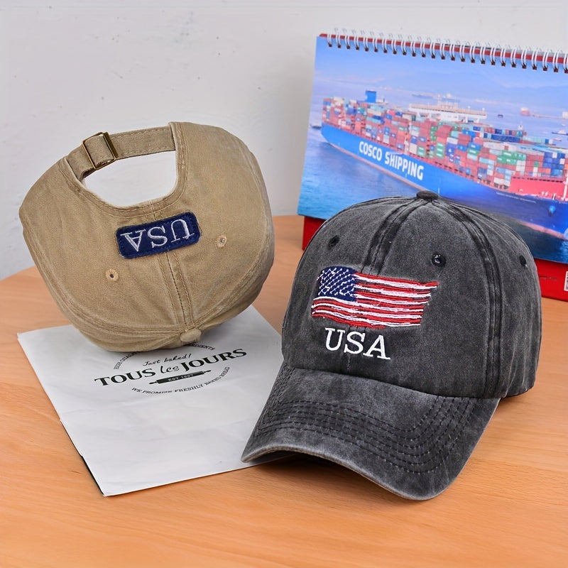 Vintage Washed Adult Baseball Cap Flag Embroidery Sun Visor Couple Hats