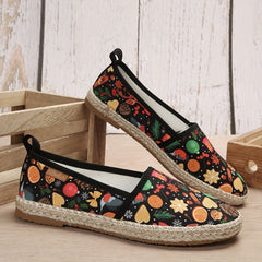 Women's Christmas Reindeer Pattern Flats Slip On Shoes