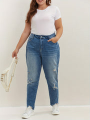 Ripped High Rise Straight Leg Jeans