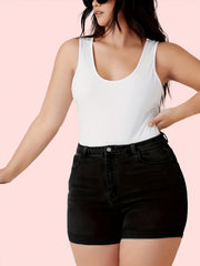 Plus Size High Rise Stretchy Denim Shorts