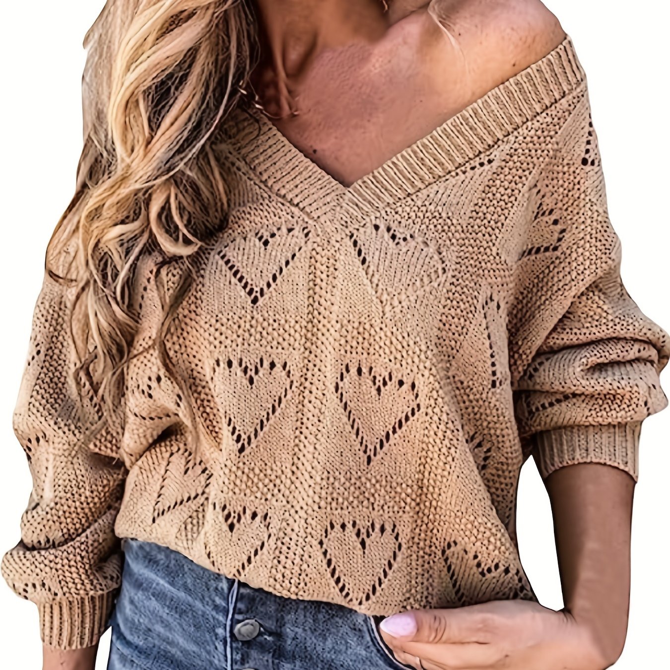 Heart Embroidered V Neck Sweater