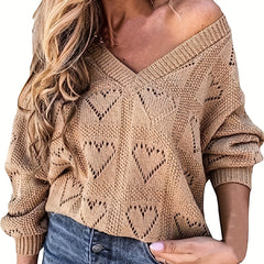 Heart Embroidered V Neck Sweater