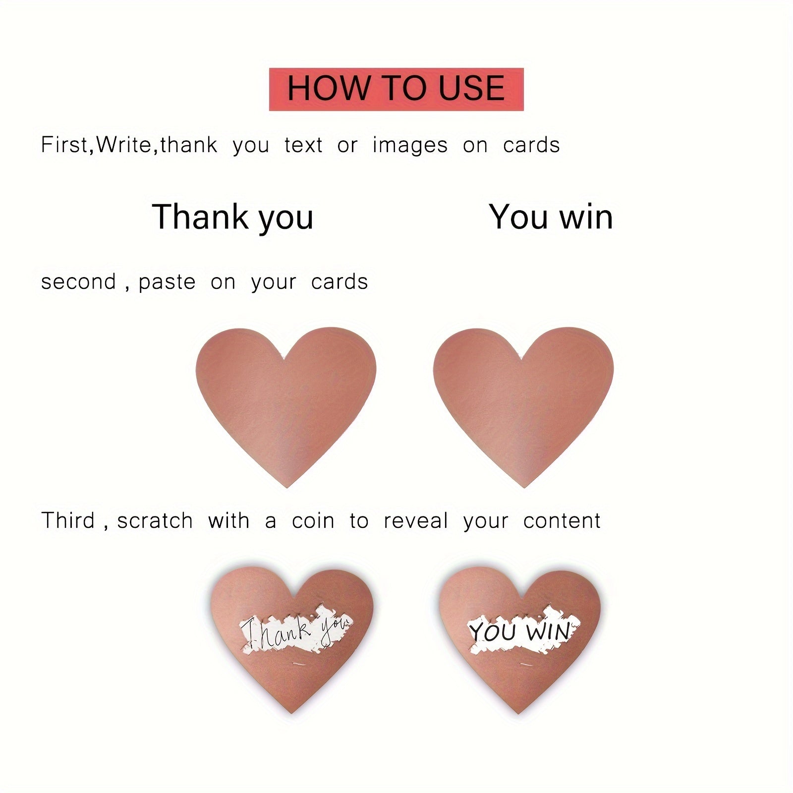 300pcs Heart Scratch Sticker Love Shape Label Birthday & Party Seal Sticker