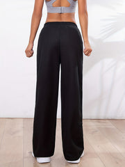 Solid Elastic Waist Straight Leg Pants Casual Loose Drape Pocket Pants