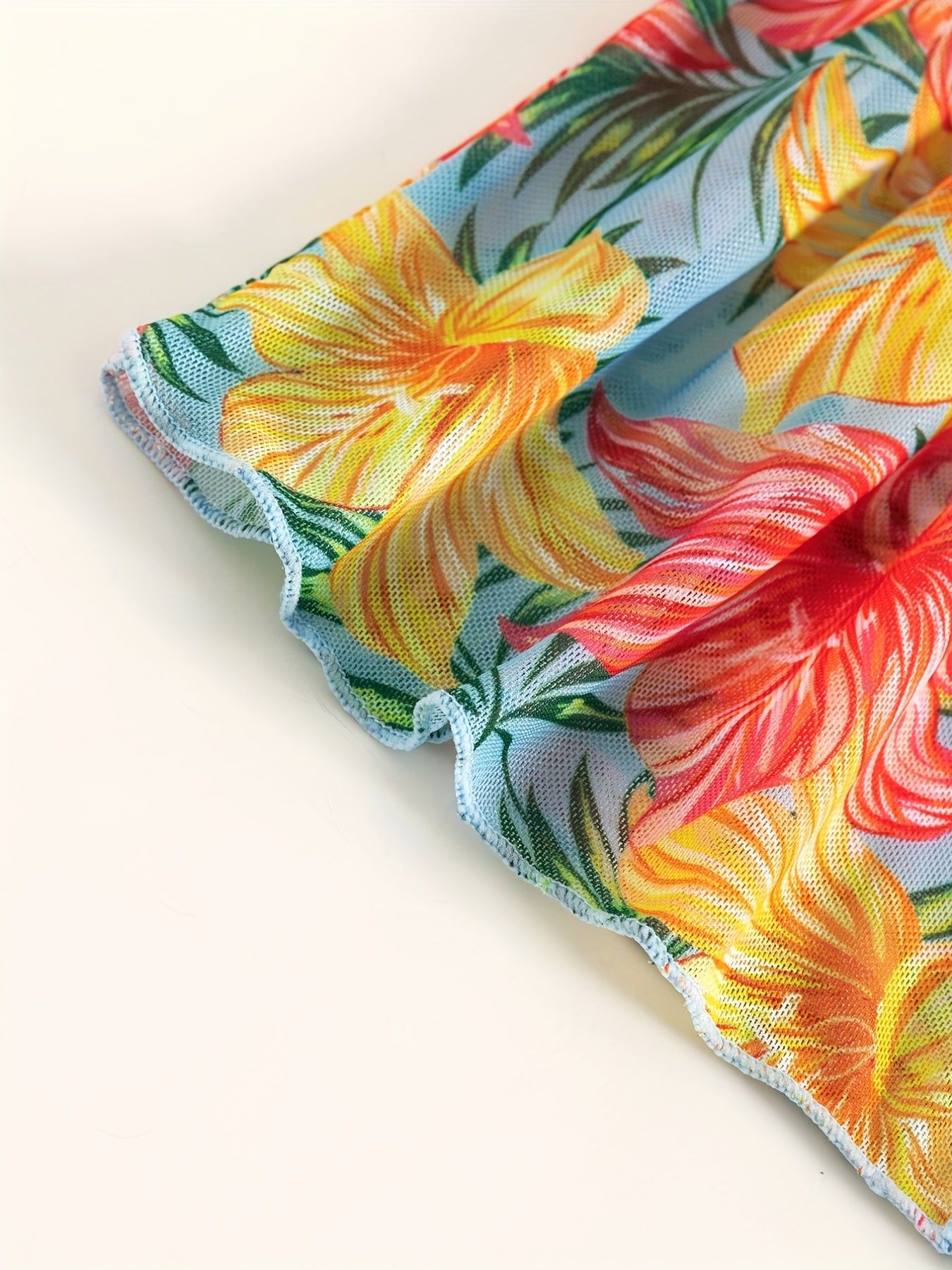 Girl's Tropical Plant Print Tankini Swimsuit & Cover Up