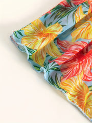 Girl's Tropical Plant Print Tankini Swimsuit & Cover Up