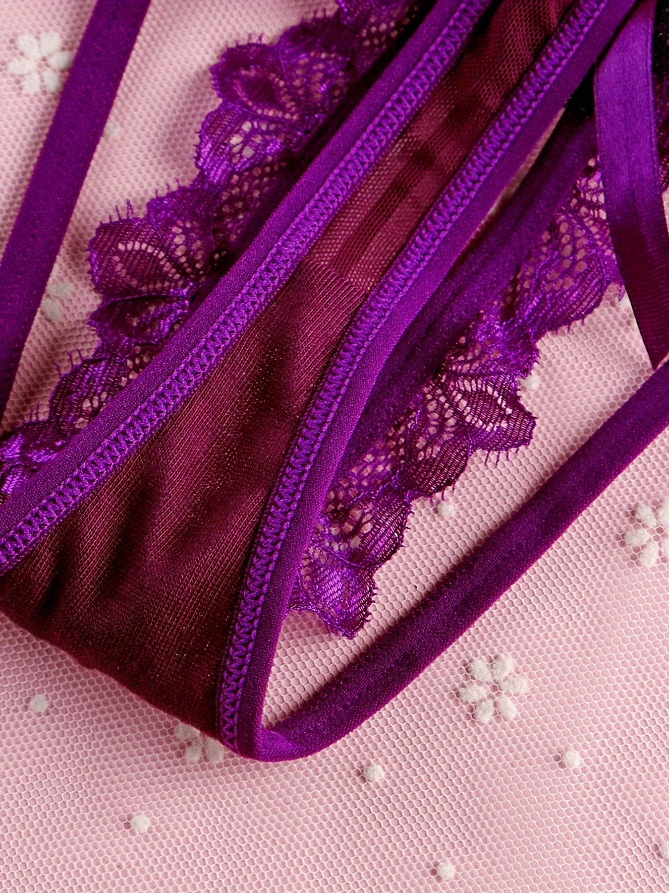 Floral Lace Thongs with Faux Pearl Bow Tie Panties
