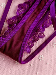 Floral Lace Thongs with Faux Pearl Bow Tie Panties