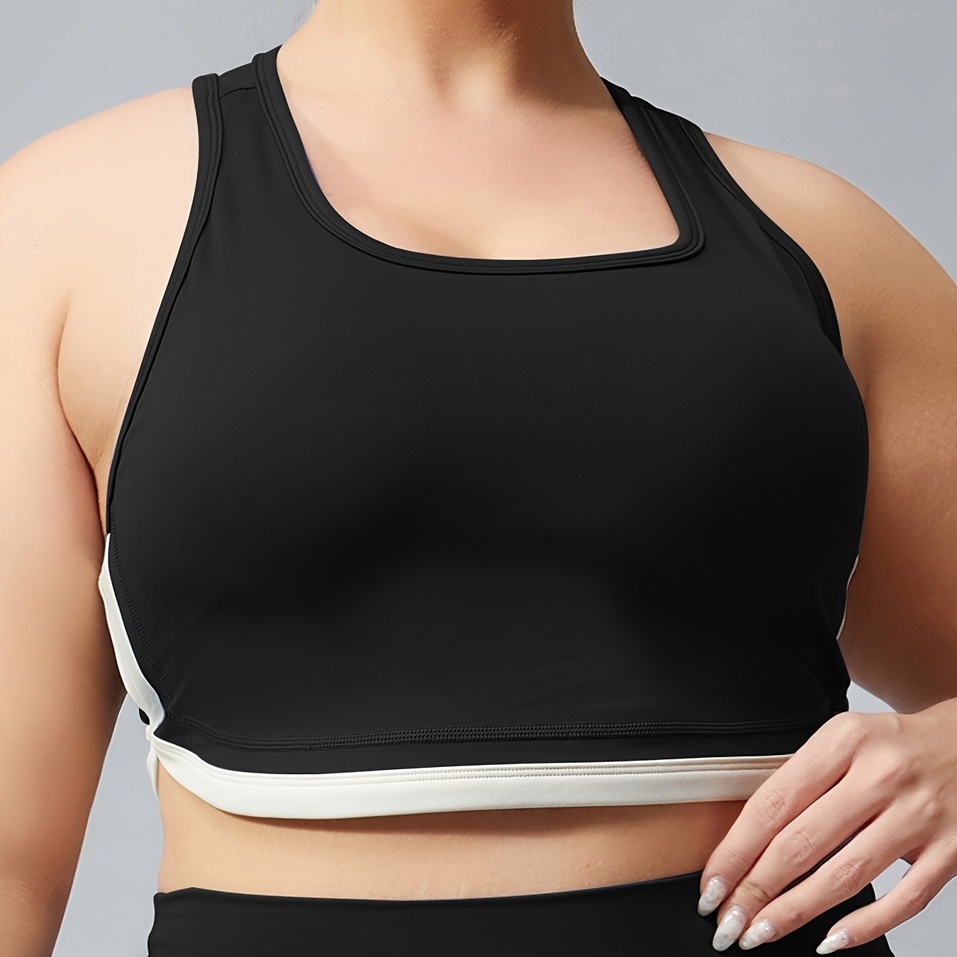 Plus Size Sports Bra Women's Plus Contrast Binding Racer Back Wireless Soft Fit
